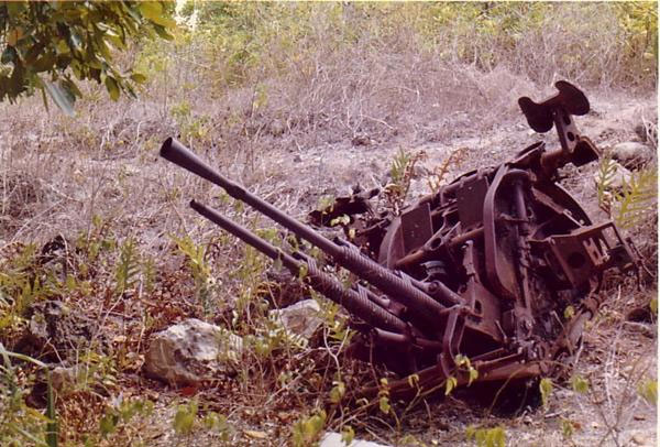 A rusting Second World War anti-aircraft gun on Nauru