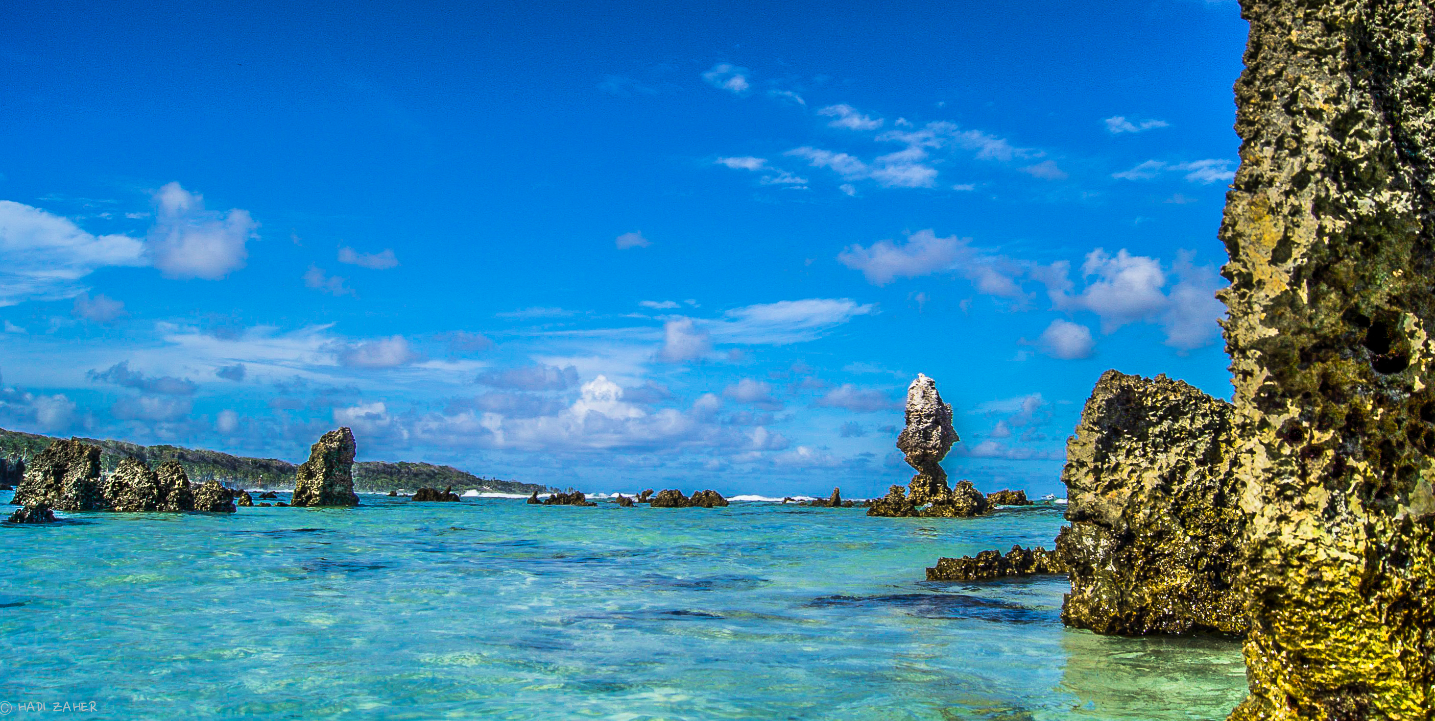 Limestone pinnacles and clear water on Nauru's coast